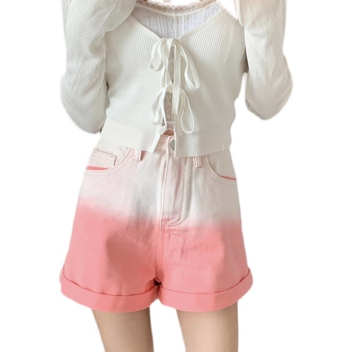 Real shooting and real price ~ New Korean versatile casual gradient white denim shorts