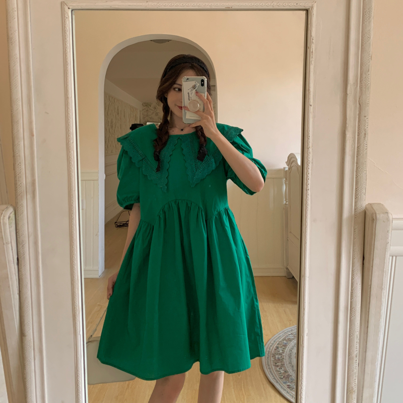 Real shot real price ~ Korean Korean versatile loose French minority Short Sleeve Dress