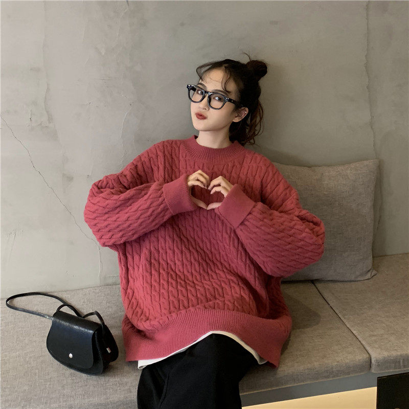 Real shot real price ~ Korean version of loose and versatile lazy style thickened twist Pullover Sweater