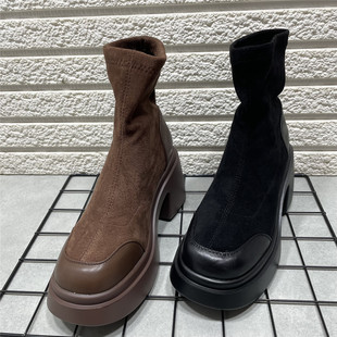 断码 加绒高级感炸街小踝靴增高瘦瘦靴女潮 处理厚底短靴女高跟冬季