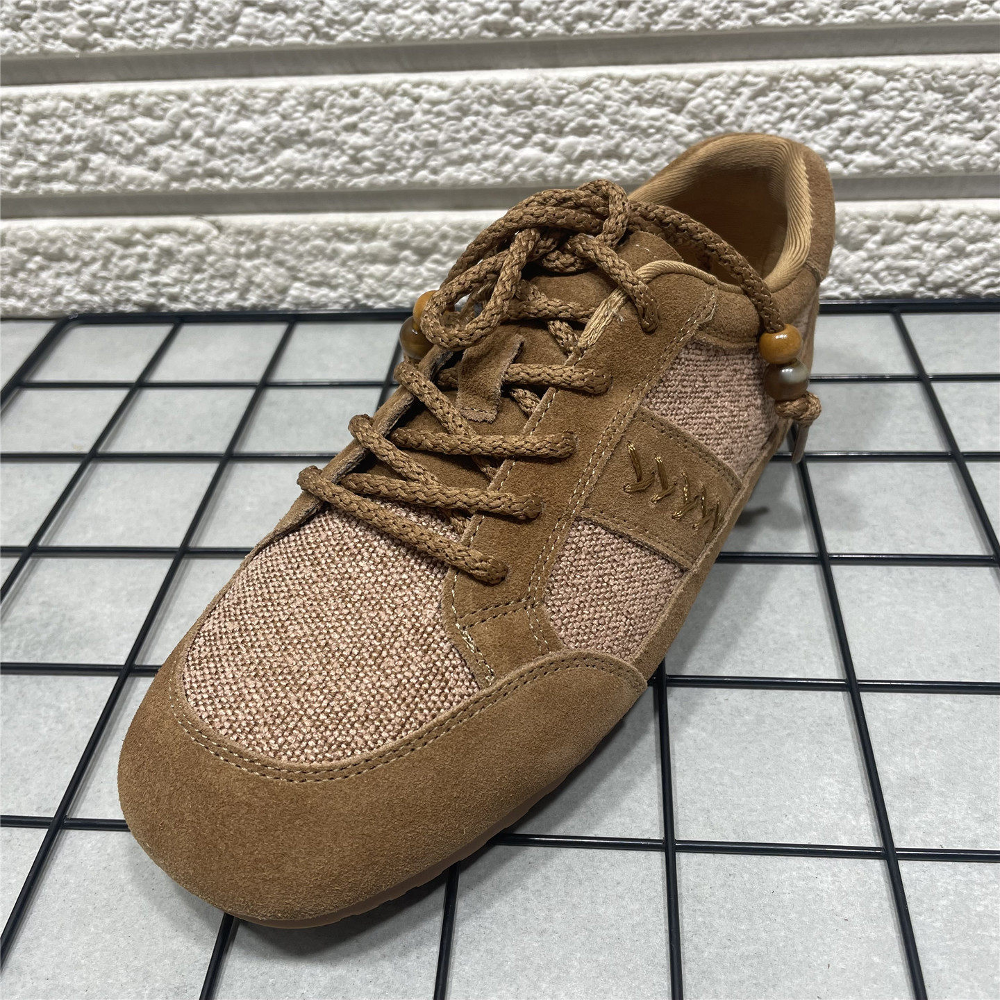 断码处理春季小众真皮拼色复古低帮系带平底运动休闲板鞋德训鞋女