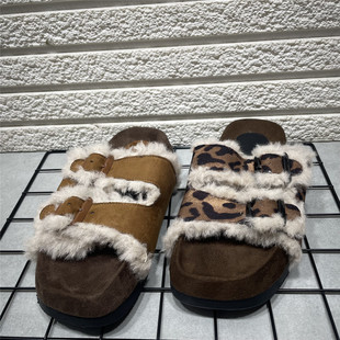 处理厚底毛毛拖鞋 一字拖毛绒博肯勃肯鞋 女鞋 秋季 外穿2025新款 断码