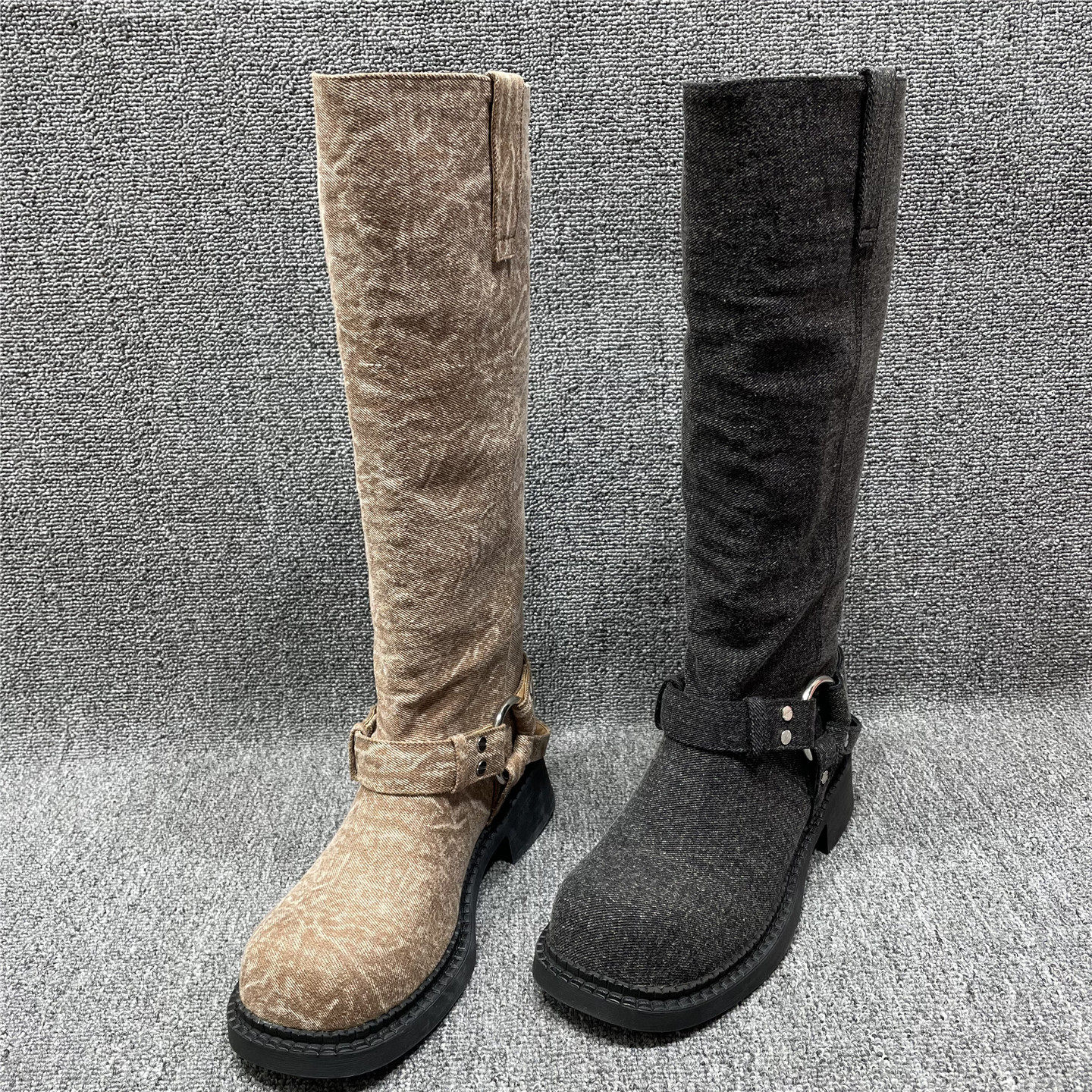 长筒靴女粗跟高筒靴骑士靴女