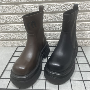 断码 百搭显瘦套筒短靴女 处理英伦风厚底圆头粗跟炸街马丁靴女时尚