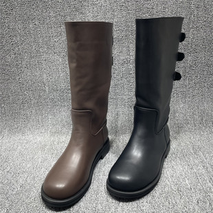 断码 皮带扣长靴复古显瘦骑士靴 处理小众中筒西部牛仔靴女秋冬新款