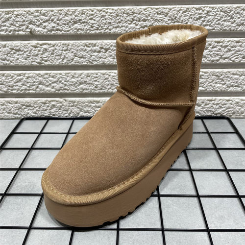 断码处理真皮厚底雪地靴女