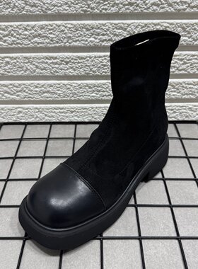 粗跟弹力靴厚底马丁靴女
