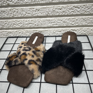 交叉带仙女风软底防滑孕妇棉拖女 女外穿秋冬新款 断码 处理毛毛拖鞋