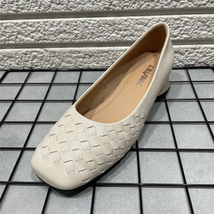 断码处理春季款头层羊皮编织单鞋女韩版方头低跟真皮浅口通勤瓢鞋