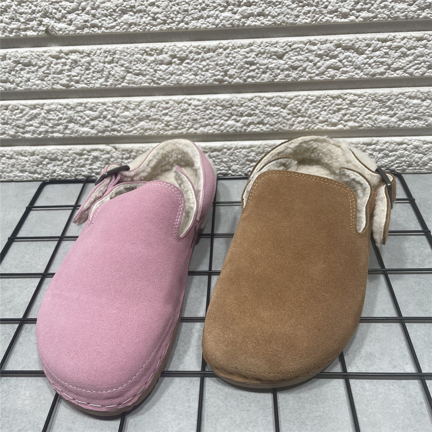 真皮包头后绊带平底保暖懒人鞋