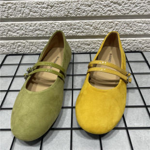 女 圆头玛丽珍真皮平底单鞋 断码 处理羊反绒皮韩国芭蕾风一字扣秋季