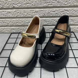 复古小皮鞋 女浅口一字扣英伦风玛丽珍鞋 处理高跟粗跟厚底单鞋 断码