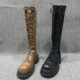 断码 处理系带弹力长筒靴子女秋冬新款 小个子厚底粗跟骑士靴瘦瘦靴
