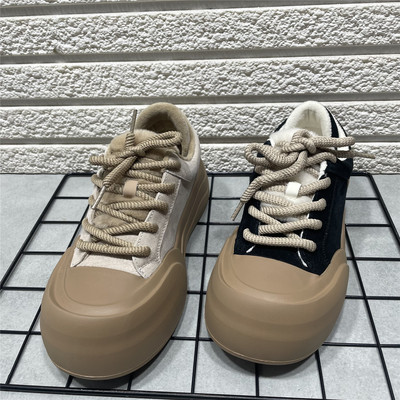 真皮加绒保暖丑萌面包女鞋