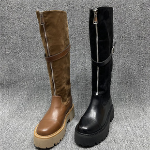 断码 不过膝保暖棉靴骑士靴 处理厚底粗跟拉链加绒高筒靴长靴女冬季