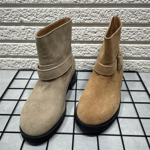 潮流短靴女显瘦西部靴 皮带扣套筒短筒靴真皮时尚 断码 处理秋冬新款