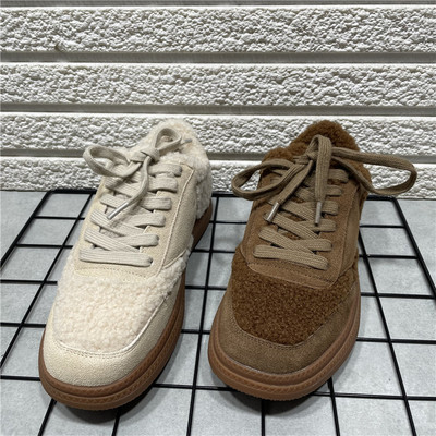 复古真皮德训鞋加绒休闲棉鞋女