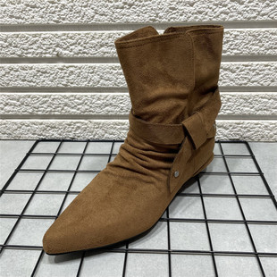 短靴女单靴时尚 尖头粗跟时装 瘦瘦靴套筒西部靴潮 处理秋冬新款 断码