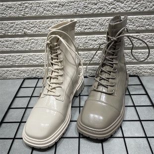 后拉链短靴软皮显瘦超轻女靴 新款 断码 清仓处理低跟系带马丁靴韩版