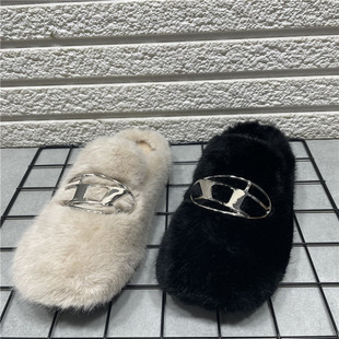 外穿加绒棉鞋 断码 新款 女2024年秋冬季 包头棉拖女 处理平底毛毛拖鞋