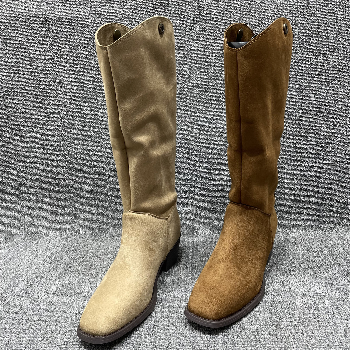 秋冬新款两穿翻折按扣高筒靴女