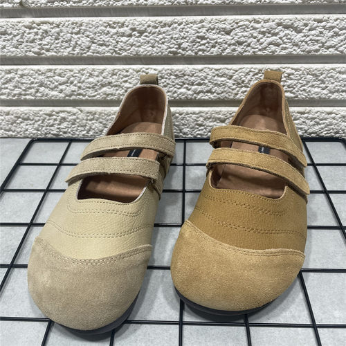 复古一字带平底浅口单鞋女