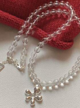 简约高级感透明玻璃串珠花朵项链女小众设计个性简约颈链锁骨链