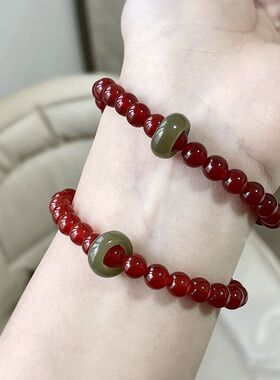 「琼脂」新中式国风复古红跑环红绿撞色圆珠手串2024年新款手链女