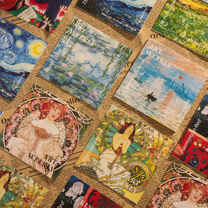 经典油画报纸素材纸 名画便签 梵高莫奈穆夏文艺复古手帐拼贴装饰