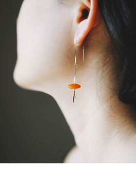 独立原创设计 | 缅黄原矿 925银 | 幻想圆圈 唯美人鱼尾耳线耳环