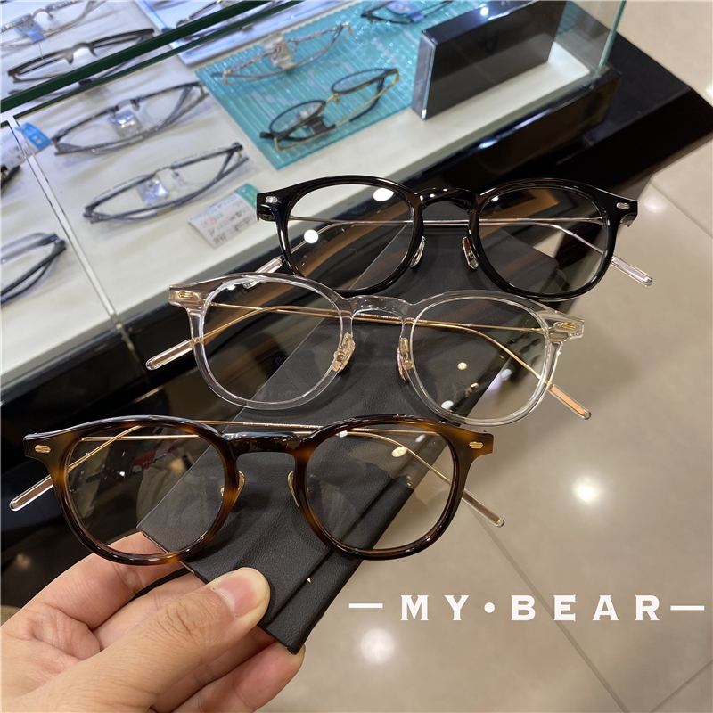 新品手工造方圆复古玳瑁眼镜框板材纯钛文艺方圆男女高度数眼镜架