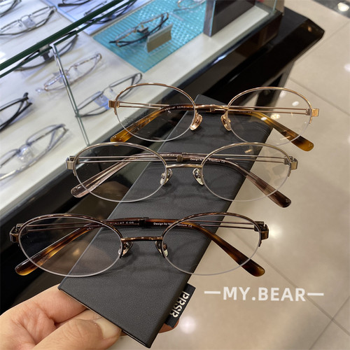 新品老钱风半框眼镜框品质韩女素颜神器方圆脸椭圆轻盈纯钛眼镜架