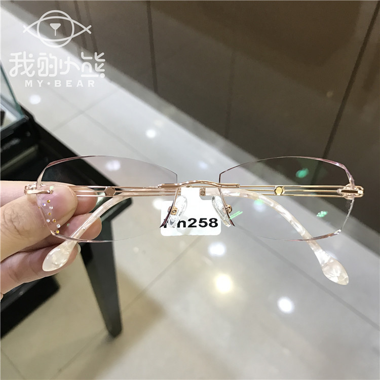 女士镂空切边镶钻高档近视眼镜