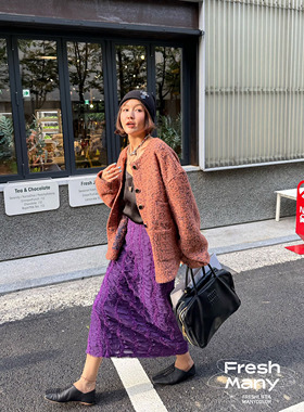 限量15件～秋日橙皮水蜜桃 复古针织毛衣开衫设计感宽松慵懒大衣