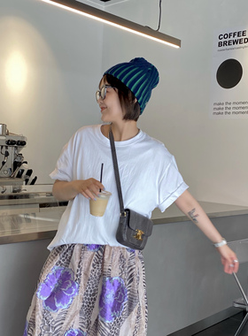 一件白色圆领半袖宽松棉T  日本重磅高支棉短袖打底t恤纯色女