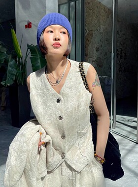 独一份的经典法式老钱重磅刺绣100%亚麻马甲高级百搭无袖背心上衣