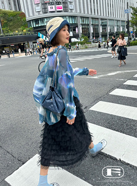 黑白邂逅 3D立体纱纱裙小众重工法式百褶高级质感半身裙高腰长裙