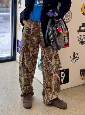 高级精纺城市户外山系mi彩裤工装裤宽松慵懒古着感复古抽绳阔腿裤