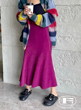 这个裙型我跪了～浓郁玫紫色轻松时髦弹力显瘦鱼尾裙高腰裙中长裙