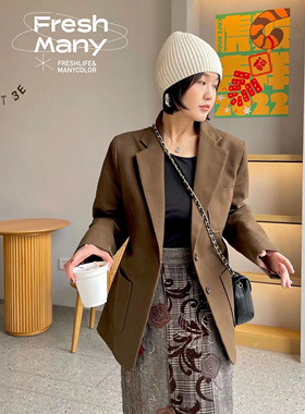 Freshmany小众设计师面料 春秋新款百搭宽松显瘦西装外套女上衣