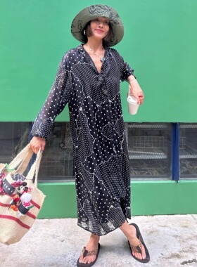 哥本哈根欢愉周末时髦精必须拥有的艺术波点几何图形连衣裙衬衫裙