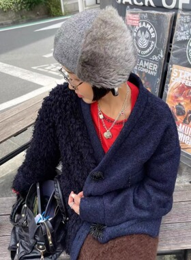 私服 小众艺术设计重磅解构拼接精致老钱羊毛大衣宽松慵懒外套女