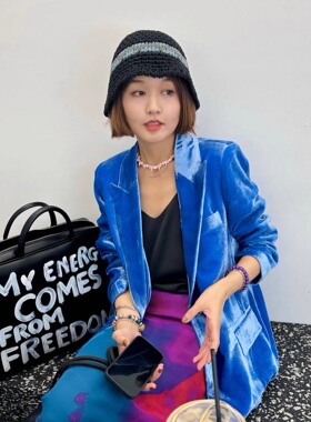 限量9件 克莱因蓝爱到骨子里 重磅真丝丝绒西装 贝母光泽慵懒垂感