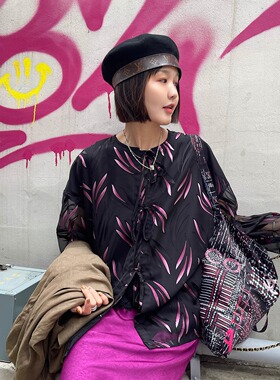 慢调巴黎都市丽人法式浪漫设计感小众衬衣女宽松显瘦黑色衬衫上衣