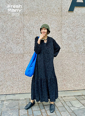 黑白画映 法式小众设计纸片人高弹舒适垂坠连衣裙宽松慵懒长裙