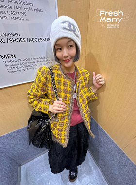 西装人新年新气象 限定发财黄好运连连羊毛编织小香风西服短外套