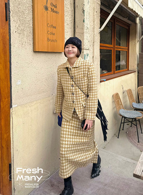 7套～限定薇薇安中古经典菱格羊毛套装 新年发财黄外套半身裙