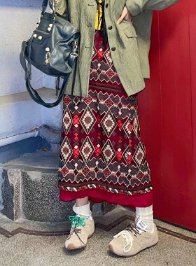 FreshMany波斯游牧部落精工艺术刺绣半裙繁复图腾提花直筒裙长裙