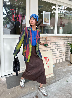 FreshMany原创 浓郁巧克力城市户外牛仔半裙工装裙高腰中长裙直筒