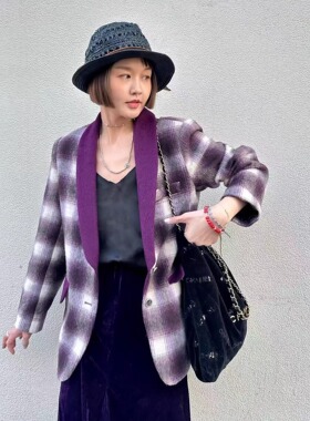 限定魔法莓果羊绒复古西装洋气时髦百搭宽松外套秋冬保暖上衣